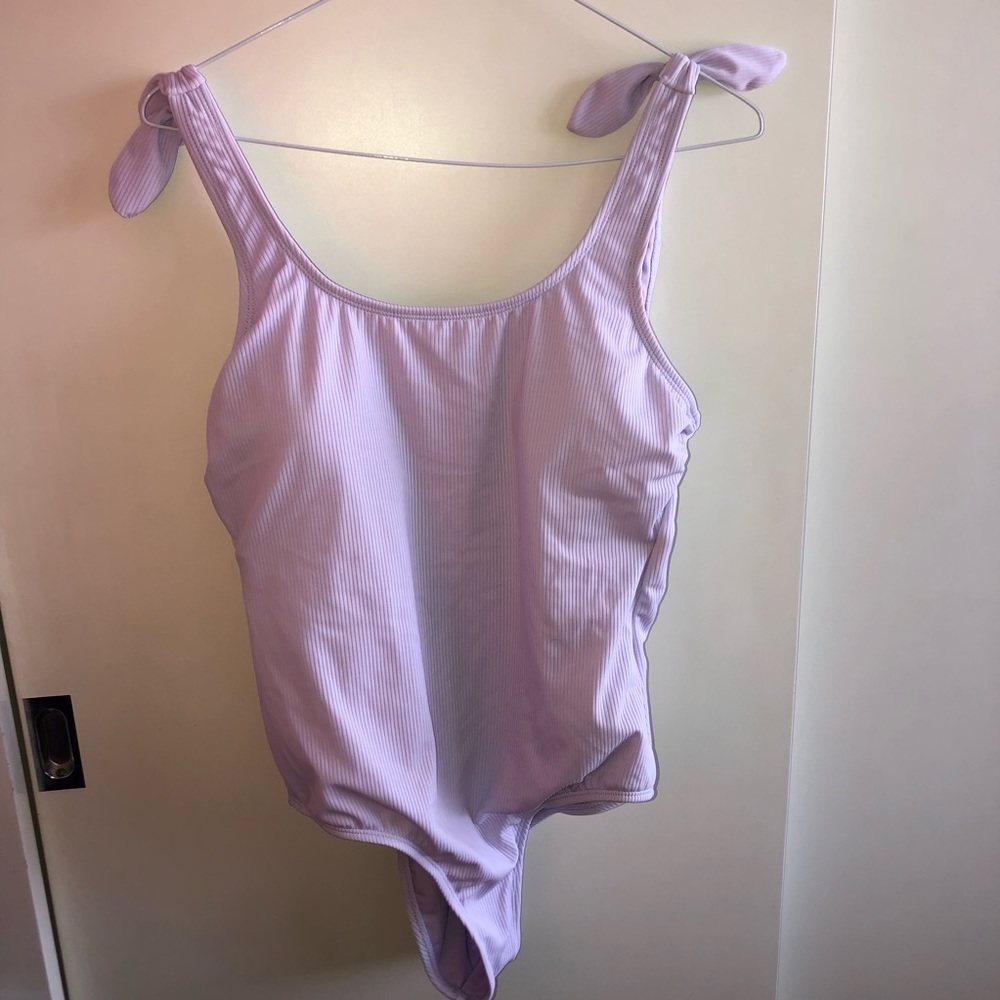 Lavender one-piece bathing suit!